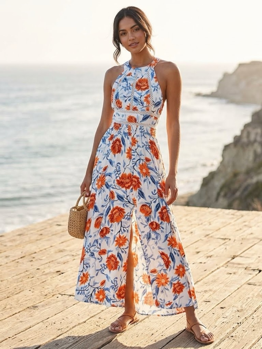 Abel The Label Vienna Maxi Dress XS Floral Halter Ocean Breeze Anthropologie